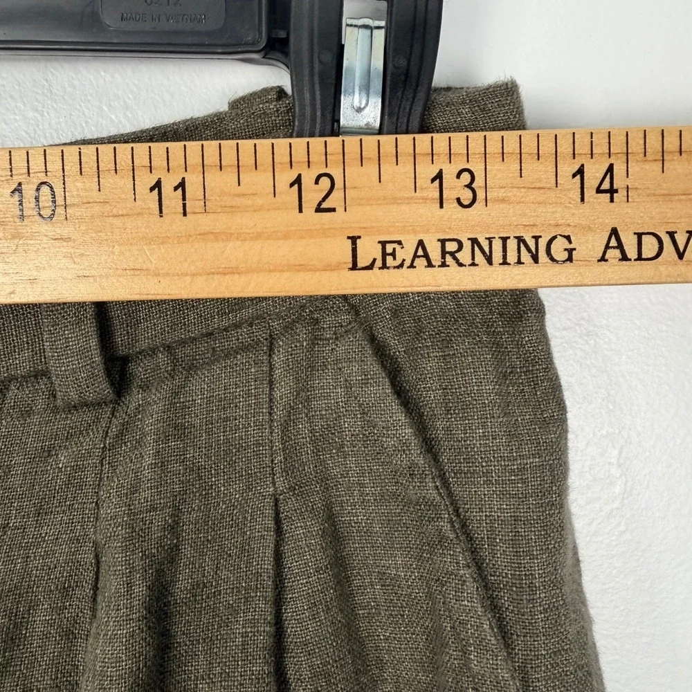 Banana Republic Womens 0 Soho Brown Olive 100% Linen Pleated Wide Leg Pants